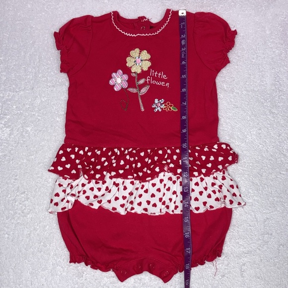 Okie dokie dark pink floral hearts ruffle summer romper 18m Euc - Picture 3 of 6